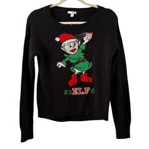 Bongo Junior Medium Black Green Red Elfie Christmas Sweater Holiday Pullover